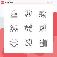 Set of 9 Modern UI Icons Symbols Signs for heart gym business cycle bicycle Editable Vector Design Elements