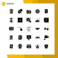 Pictogram Set of 25 Simple Solid Glyphs of book statistics printing resources global Editable Vector Design Elements