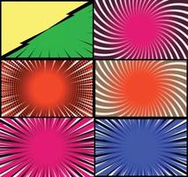 Comic book colorful frames background with halftone rays radial and dotted effects pop art style vector