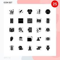 Mobile Interface Solid Glyph Set of 25 Pictograms of symbols sign rgb greatness pencil Editable Vector Design Elements