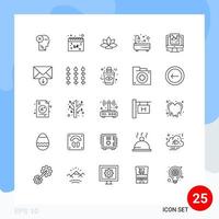 Paquete de 25 líneas de interfaz de usuario de signos y símbolos modernos de elementos de diseño vectorial editables de la planta de fecha de baño relajante india vector