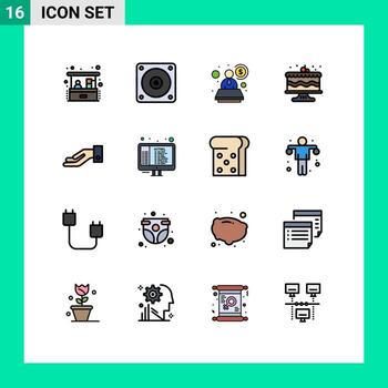 conjunto de pictogramas de 16 líneas llenas de color plano simple de código mano consultor limosnas alimentos elementos de diseño de vectores creativos editables