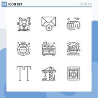 9 Universal Outline Signs Symbols of pan kitchen farming cooker minutes Editable Vector Design Elements