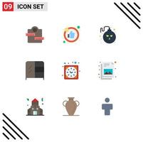 Flat Color Pack of 9 Universal Symbols of watch timer halloween clock interior Editable Vector Design Elements