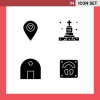 4 Solid Glyph concept for Websites Mobile and Apps heart historical building pointer grave mosque Editable Vector Design Elements