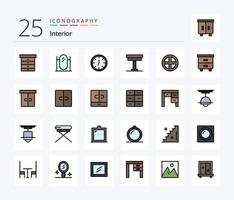 Interior 25 Line Filled icon pack including household. decoration. interior. table. furniture vector