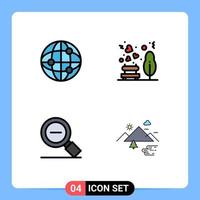 4 Thematic Vector Filledline Flat Colors and Editable Symbols of world magnifying glass garden picnic zoom Editable Vector Design Elements