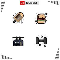 Stock Vector Icon Pack of 4 Line Signs and Symbols for beach transport summer food fitness Editable Vector Design Elements