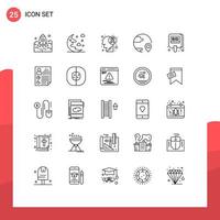 25 Universal Lines Set for Web and Mobile Applications location destination night delivery cancer Editable Vector Design Elements