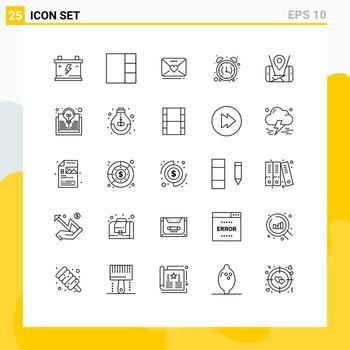 conjunto de 25 iconos modernos de la interfaz de usuario signos de símbolos para el mapa de ubicación weddind reloj de oficina elementos de diseño vectorial editables vector