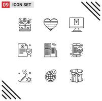 conjunto de 9 iconos modernos de la interfaz de usuario signos de símbolos para la política de bienes elementos de diseño vectorial editables de la carta de seguro favorita vector