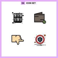 Set of 4 Vector Filledline Flat Colors on Grid for learn dislike open commerce thumbs Editable Vector Design Elements