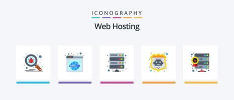 Paquete de 5 iconos planos de alojamiento web que incluye base de datos. base de datos de robots mundo. robot de internet almacenamiento. diseño de iconos creativos vector