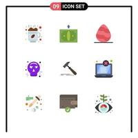 Pack of 9 creative Flat Colors of construction halloween easter guy fawkes avatar Editable Vector Design Elements