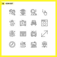 16 Universal Outlines Set for Web and Mobile Applications gestures finger programing down search Editable Vector Design Elements