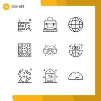 Group of 9 Outlines Signs and Symbols for glasses daw global computer application Editable Vector Design Elements