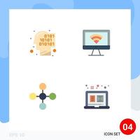 paquete de interfaz de usuario de 4 iconos planos básicos de reconocimiento de enlace binario wifi compartir elementos de diseño vectorial editables vector