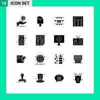 Group of 16 Solid Glyphs Signs and Symbols for docs math food engineering american Editable Vector Design Elements