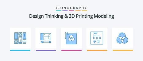Design Thinking And D Printing Modeling Blue 5 Icon Pack Including rgb. brusher. vector. mouse. Creative Icons Design vector
