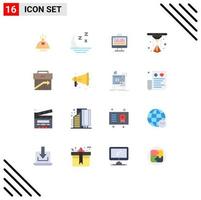 Flat Color Pack of 16 Universal Symbols of business printer night laser monitoring Editable Pack of Creative Vector Design Elements