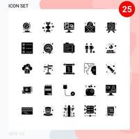 Set of 25 Vector Solid Glyphs on Grid for drawing mail genetic research love presentation Editable Vector Design Elements