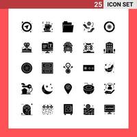 Modern Set of 25 Solid Glyphs Pictograph of coin setting files configuration hand Editable Vector Design Elements