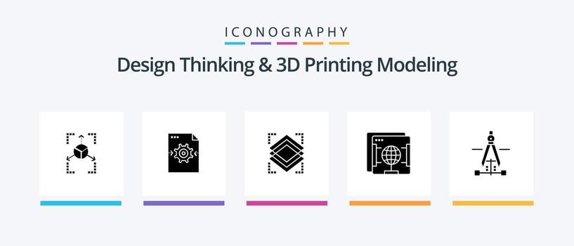 pensamiento de diseño y modelado de impresión d paquete de iconos de glifo 5 que incluye dibujo. globo. capas. web. navegador diseño de iconos creativos vector