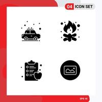 4 Thematic Vector Solid Glyphs and Editable Symbols of car apple rent camp health clipboard Editable Vector Design Elements