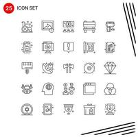 25 iconos creativos, signos y símbolos modernos de pintura de color, silla interior de negocios, elementos de diseño vectorial editables vector