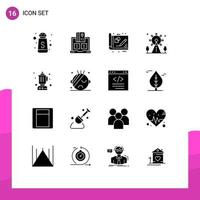 Group of 16 Solid Glyphs Signs and Symbols for blender park blue print leisure idea Editable Vector Design Elements