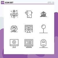 Mobile Interface Outline Set of 9 Pictograms of application identity home dual man Editable Vector Design Elements