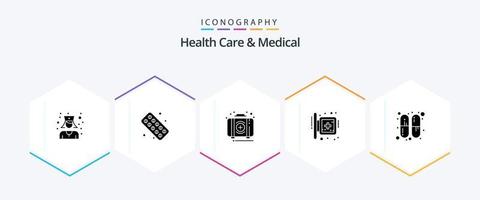 Health Care And Medical 25 Glyph icon pack including capsule. sign. emergency. medical. board vector