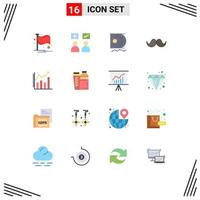 Group of 16 Flat Colors Signs and Symbols for men movember correct hipster mining Editable Pack of Creative Vector Design Elements