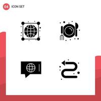 Pack of 4 Modern Solid Glyphs Signs and Symbols for Web Print Media such as earth technical connections food arrows Editable Vector Design Elements