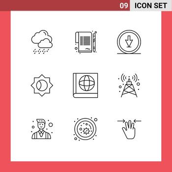 conjunto moderno de 9 esbozos pictograma de dirección de mapa de antena ui elementos básicos de diseño de vectores editables