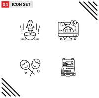 Stock Vector Icon Pack of 4 Line Signs and Symbols for launch money startup computer confectionery Editable Vector Design Elements