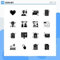 Universal Icon Symbols Group of 16 Modern Solid Glyphs of bulb time sport clock talk Editable Vector Design Elements