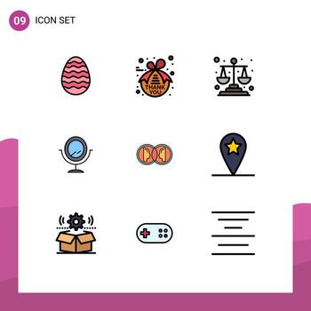 Filledline Flat Color Pack of 9 Universal Symbols of duplicate face balance coin mirror Editable Vector Design Elements