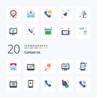 20 Contact Us Flat Color icon Pack like mobile address message chat online vector