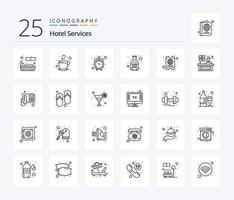 paquete de iconos de 25 líneas de servicios de hotel que incluye boleto. hotel. alarma. viajar. equipaje vector