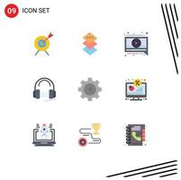 User Interface Pack of 9 Basic Flat Colors of discount setting lab video gear music Editable Vector Design Elements