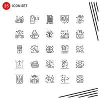 25 User Interface Line Pack of modern Signs and Symbols of smart game bill hobby statement Editable Vector Design Elements