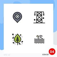User Interface Pack of 4 Basic Filledline Flat Colors of gear autumn map line leaf Editable Vector Design Elements
