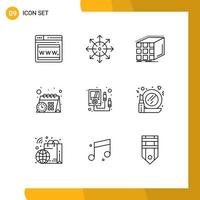 9 Thematic Vector Outlines and Editable Symbols of electronics time abstract schedule matrix Editable Vector Design Elements