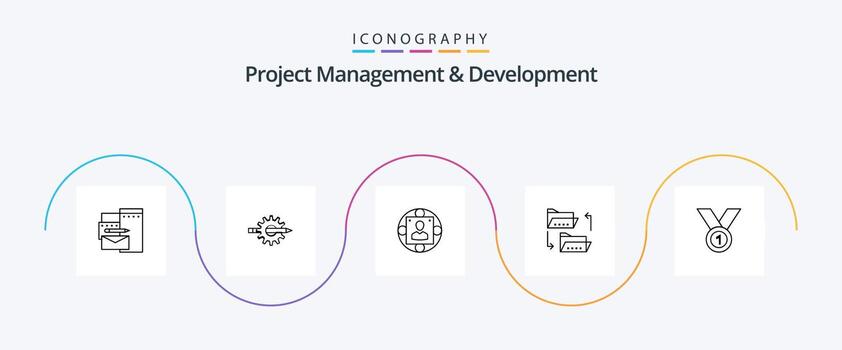 Project Management And Development Line 5 Icon Pack Including file. folder. gear. production. manager vector