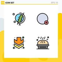 Group of 4 Modern Filledline Flat Colors Set for earth full basic ui dinner Editable Vector Design Elements