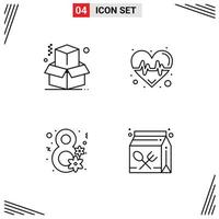 Modern Set of 4 Filledline Flat Colors and symbols such as box gift pulse science carton Editable Vector Design Elements