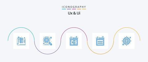 paquete de iconos ux y ui blue 5 que incluye objetivo. diseño de interfaz de usuario. flujo. controles deslizantes de interfaz de usuario. sitio web vector