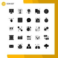 Group of 25 Modern Solid Glyphs Set for ecommerce cash parachute duplicate data Editable Vector Design Elements