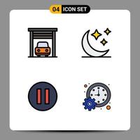 4 Thematic Vector Filledline Flat Colors and Editable Symbols of car management crescent multimedia schedule Editable Vector Design Elements